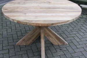 Teak tuintafel rond met kruispoot